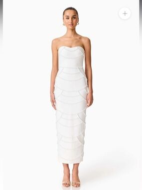 elliatt lucine white strapless pearl embellished midi bridal dress size medium